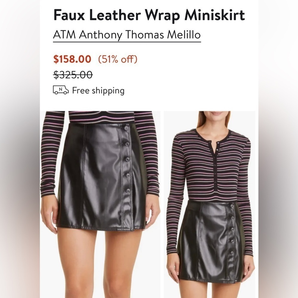 ATM Anthony Thomas Melillo Faux Leather Wrap Skirt With Buttons Size 4